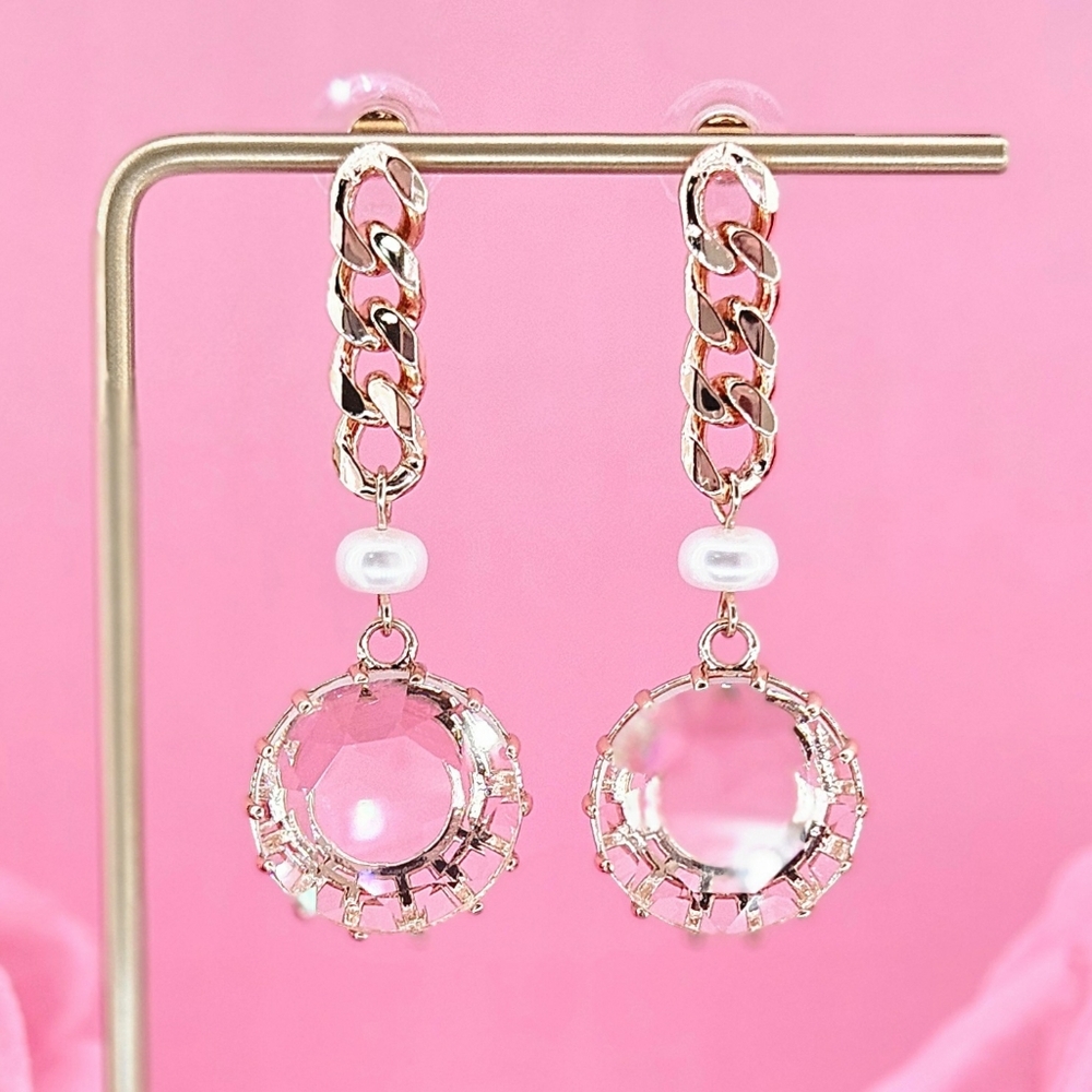 Dannijo Earrings Gold Tone Sawyer Crystal Pearl Post Back Closure Evening Formal